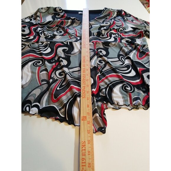 Cato Women's Plus 22W Top Faux Wrap Empire Waist 3/4 Sleeve Black Red Asymmetric - Picture 10 of 10